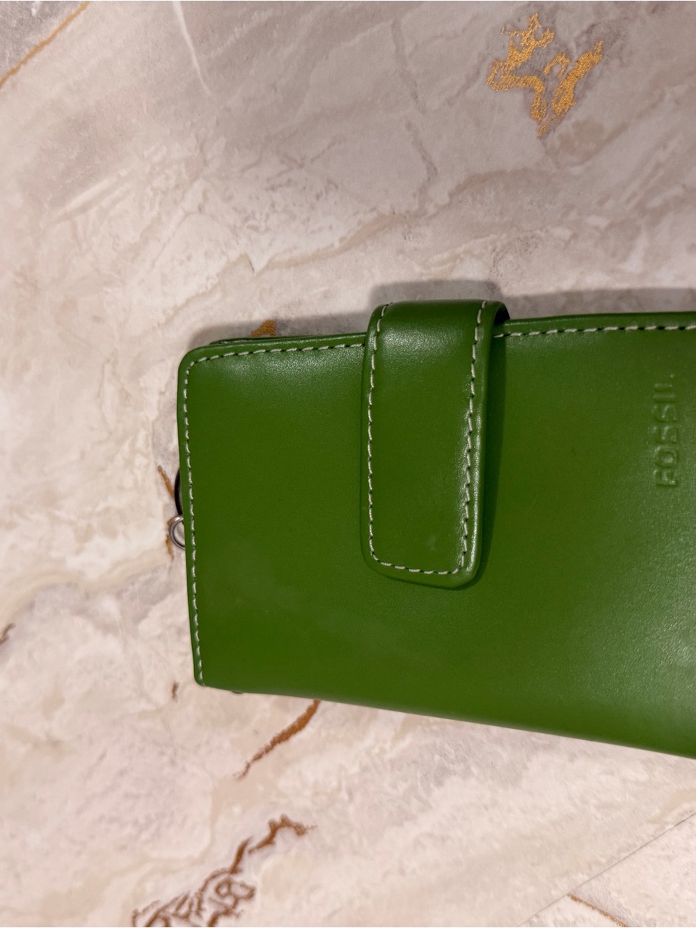 Fossil Green Leather Wallet Phone Case with Snap Tab